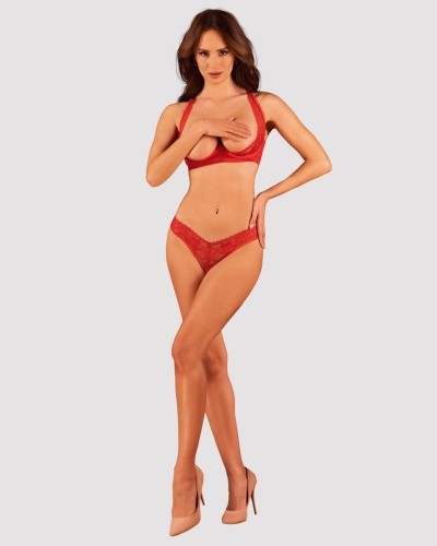 Obsessive Lacelove cupless 2-pcs set - комплект сексуального кружевного белья, XL/XXL (красный)